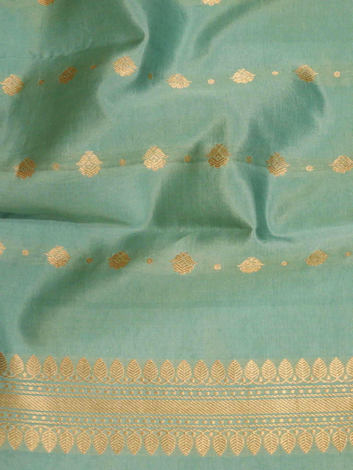 Sea Blue Pure Katan Silk Handloom Saree with Kadhwa Zari Fancy Border & Buti