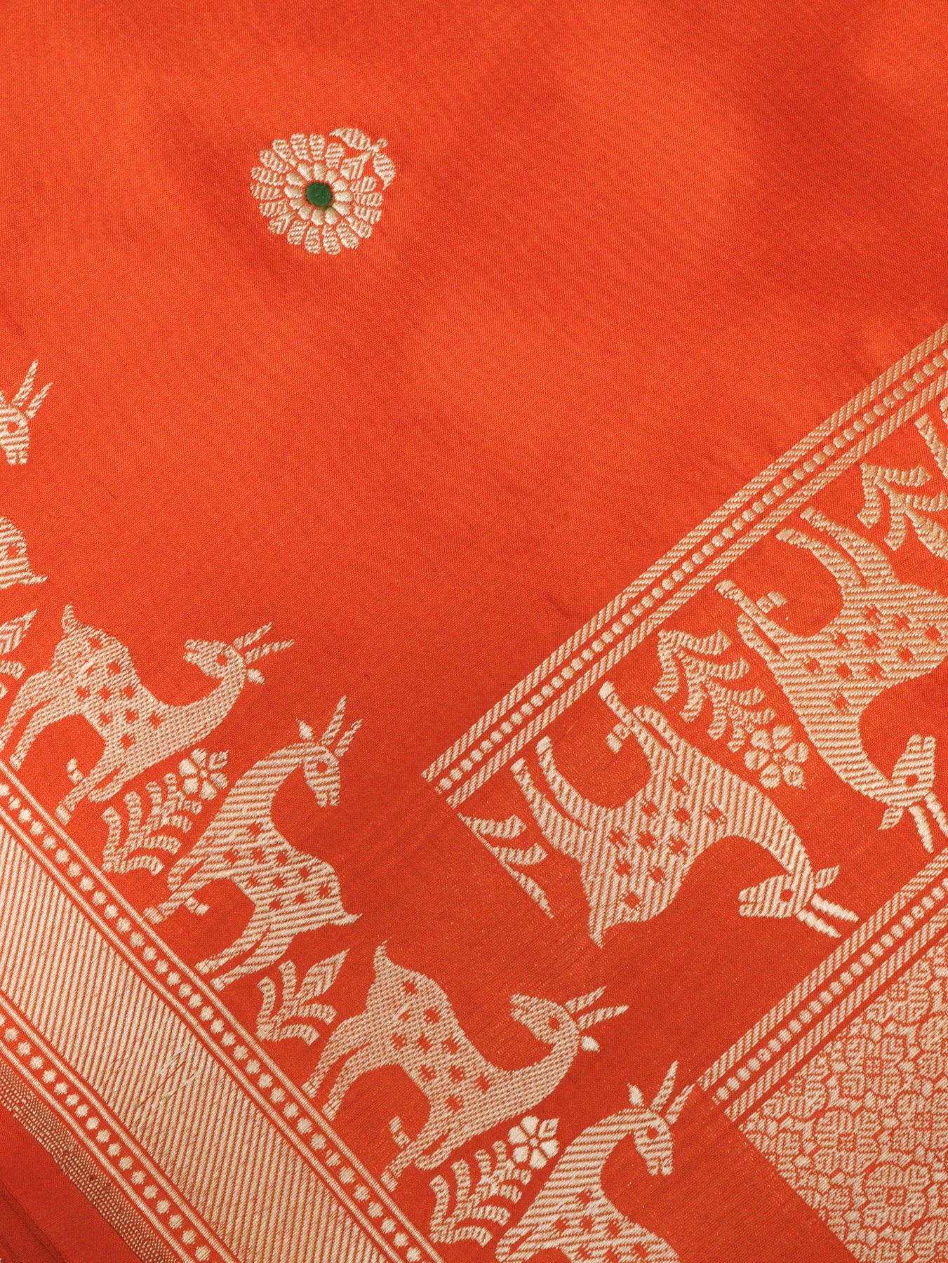 Orange Pure Katan Silk Handloom Dupatta with Kadhwa Zari Meena Buti & Shikargah Border