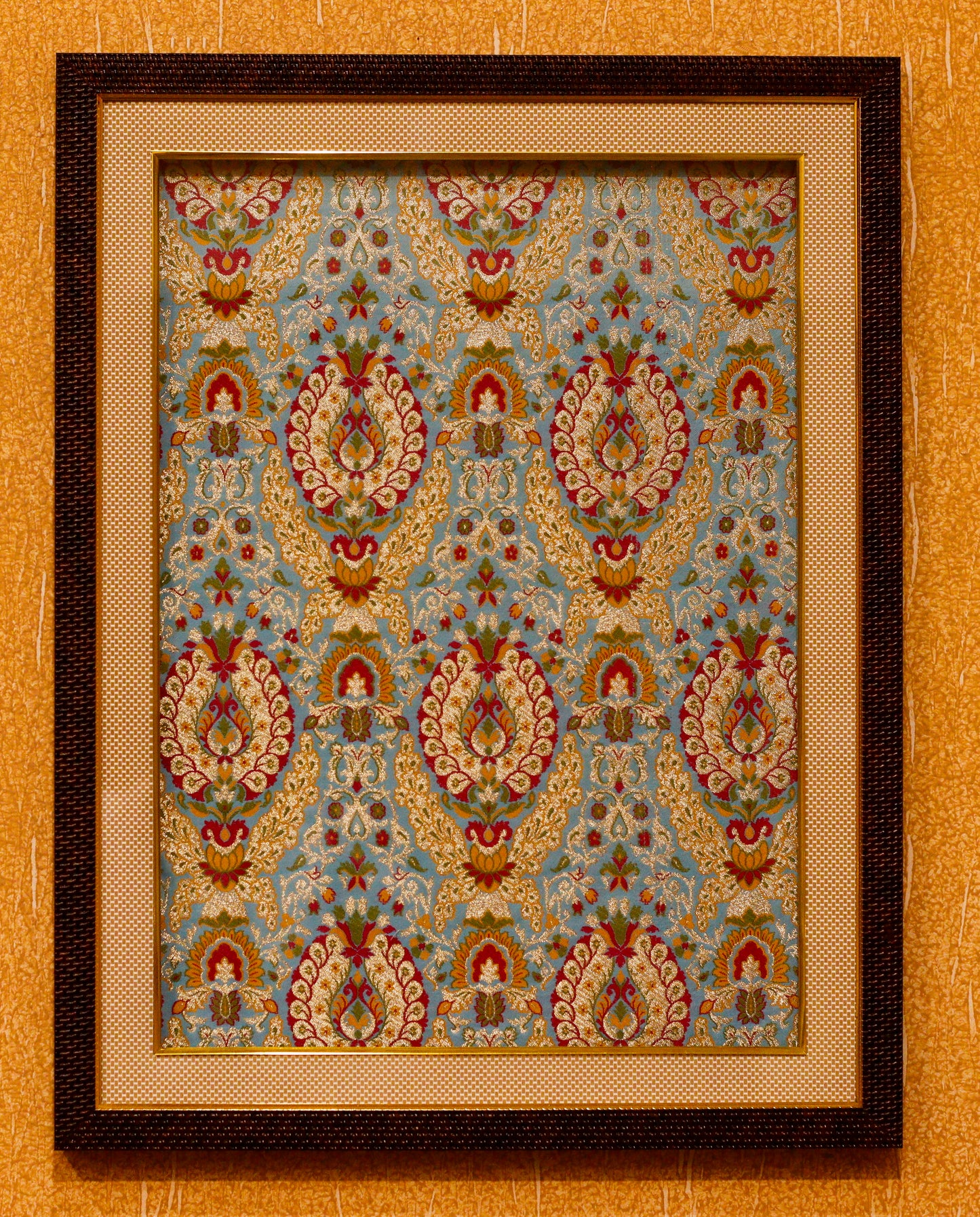Banarasi Silk Hand Woven Multi Kimkhwab Brocade Wall Frame 17" x 22" - Sky Blue