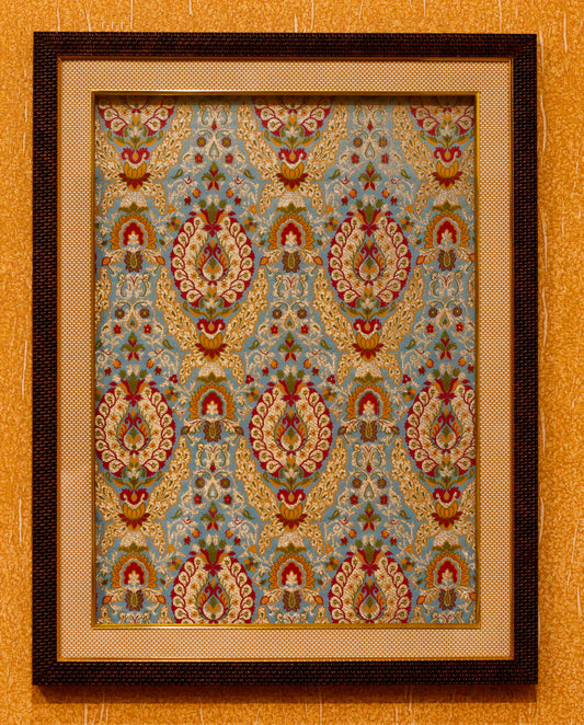 Banarasi Silk Hand Woven Multi Kimkhwab Brocade Wall Frame 17" x 22" - Sky Blue