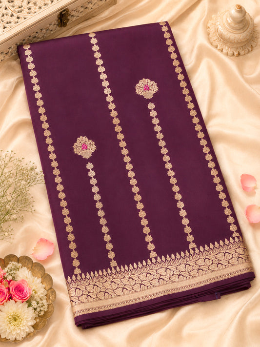 Garnet Pure Katan Silk Handloom Saree with Kadhwa Aadha Gold Zari Meenakari Guldasta Buti