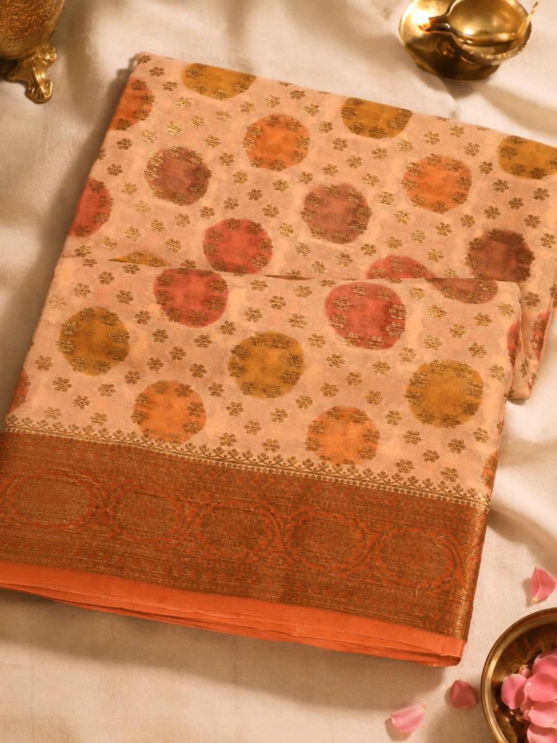 Multicolor Pink Pure Georgette Silk Saree with Hand Brush Work & Antique Zari Weaving