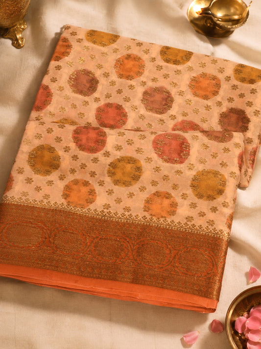 Multicolor Pink Pure Georgette Silk Saree with Hand Brush Work & Antique Zari Weaving