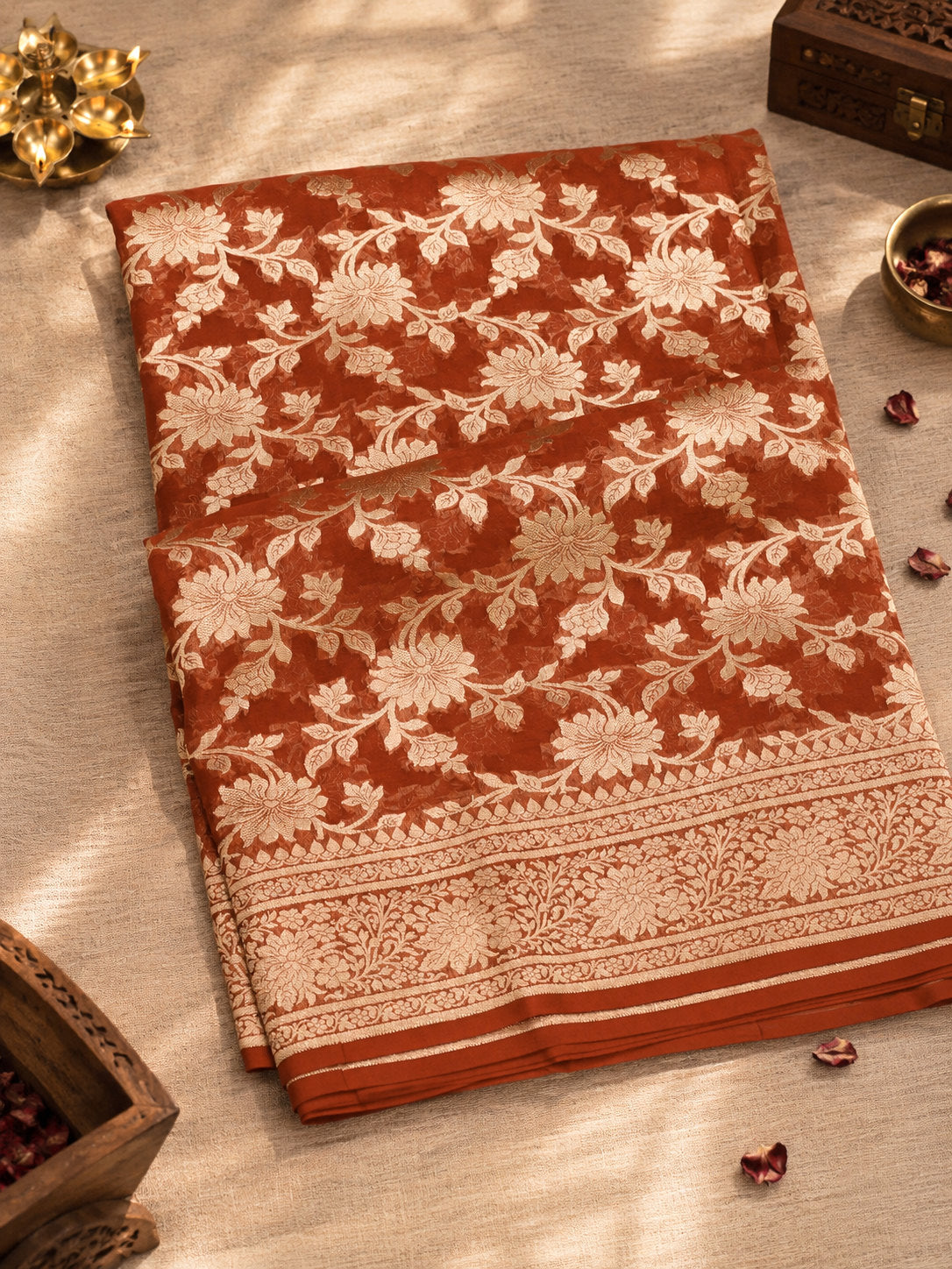 Red Pure Khaddi Georgette Silk Saree with Water Reshmi Zari Weaving
