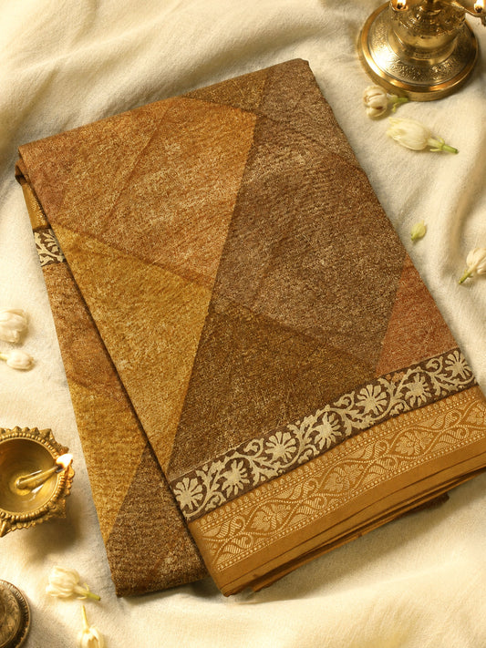 Honey Mustard Pure Silk Cotton Chanderi Maheshwari Banarasi Block Print Saree Designer Zari Border