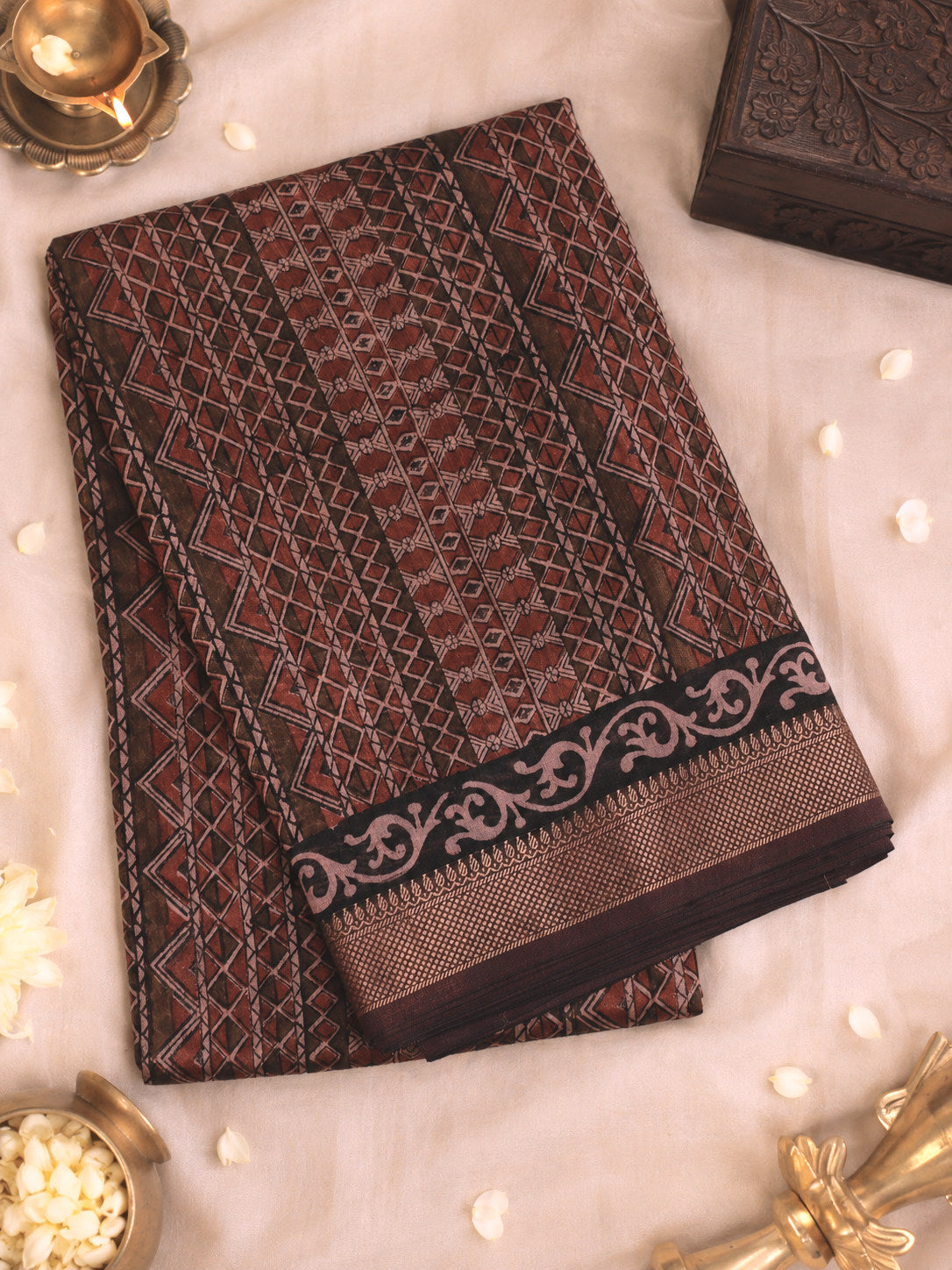 Baby Pink Silk Cotton Chanderi Maheshwari Banarasi Block Print Saree Designer Zari Border
