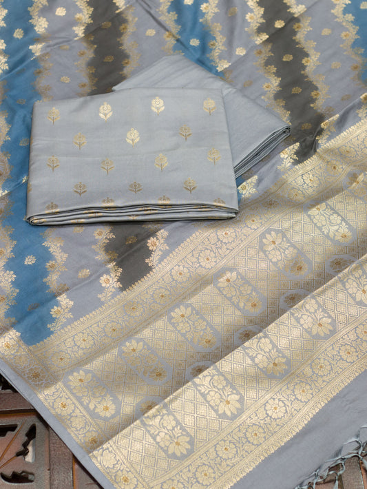 Slate Grey Mulberry Viscose Hand Rangkaat Suit 3 Pcs Set
