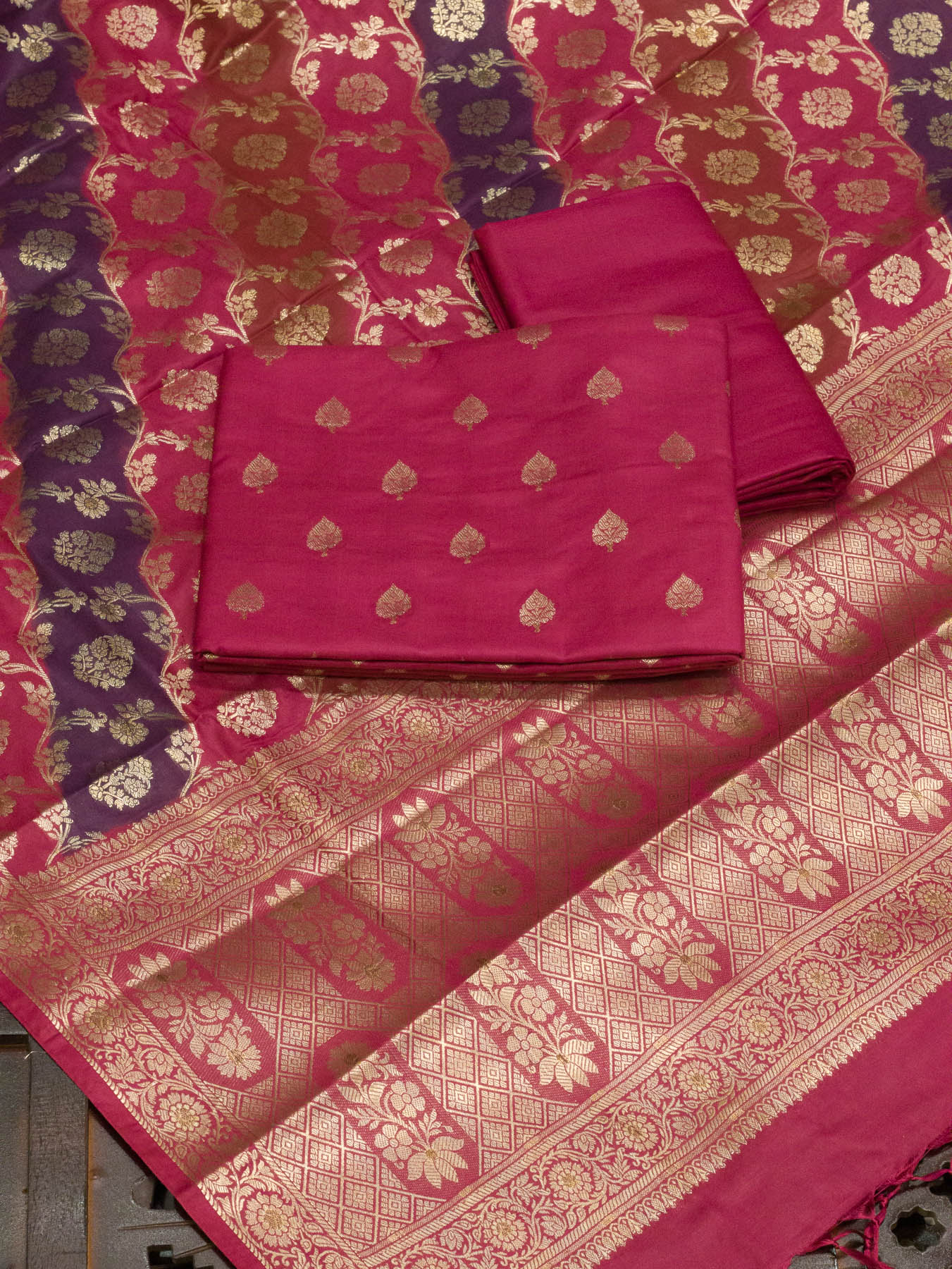 Hot Rani Mulberry Viscose Hand Rangkaat Suit 3 Pcs Set