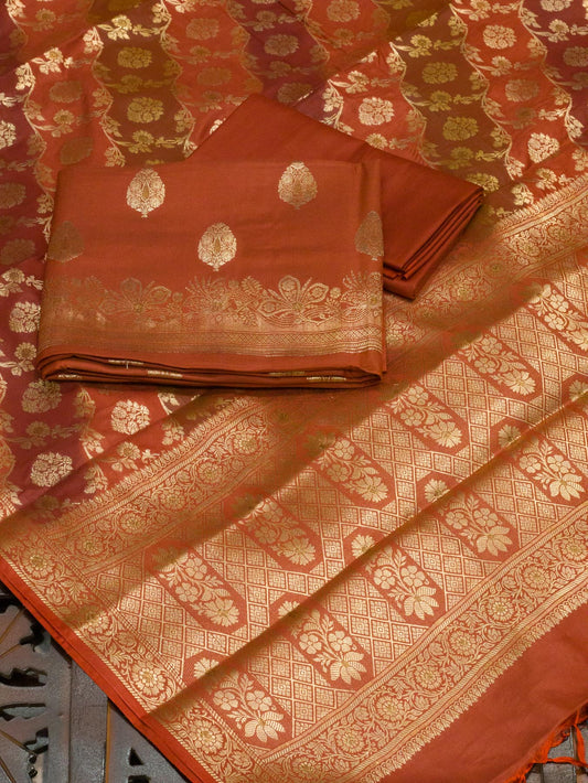 Rusty Orange Mulberry Viscose Hand Rangkaat Suit 3 Pcs Set