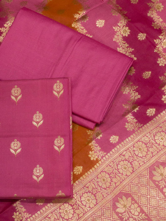 Gajari Pink Mulberry Viscose Hand Rangkaat Suit 3 Pcs Set