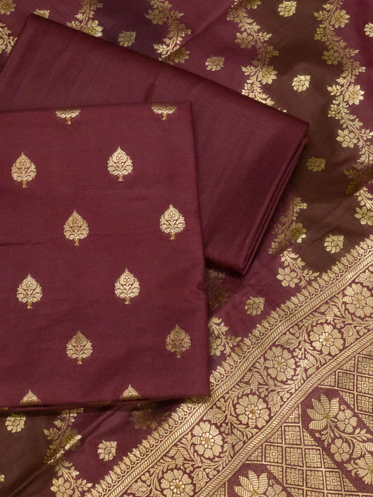 Coffee Maroon Mulberry Viscose Hand Rangkaat Suit 3 Pcs Set