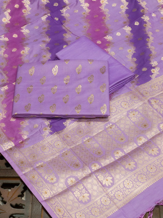 Light Lavender Mulberry Viscose Hand Rangkaat Suit 3 Pcs Set