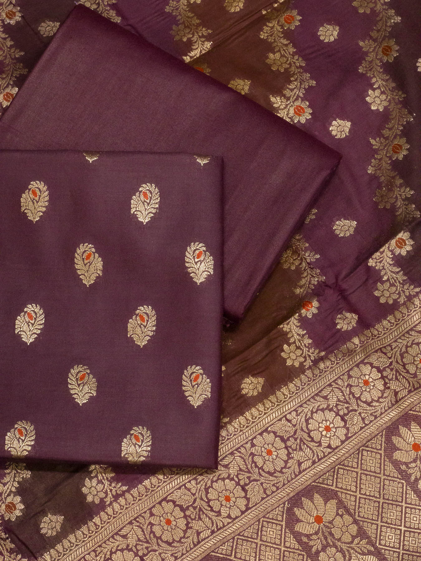 Wine Garnet Mulberry Viscose Hand Rangkaat Suit 3 Pcs Set