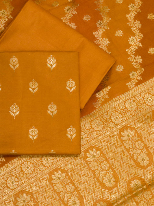 Mustard Yellow Mulberry Viscose Hand Rangkaat Suit 3 Pcs Set