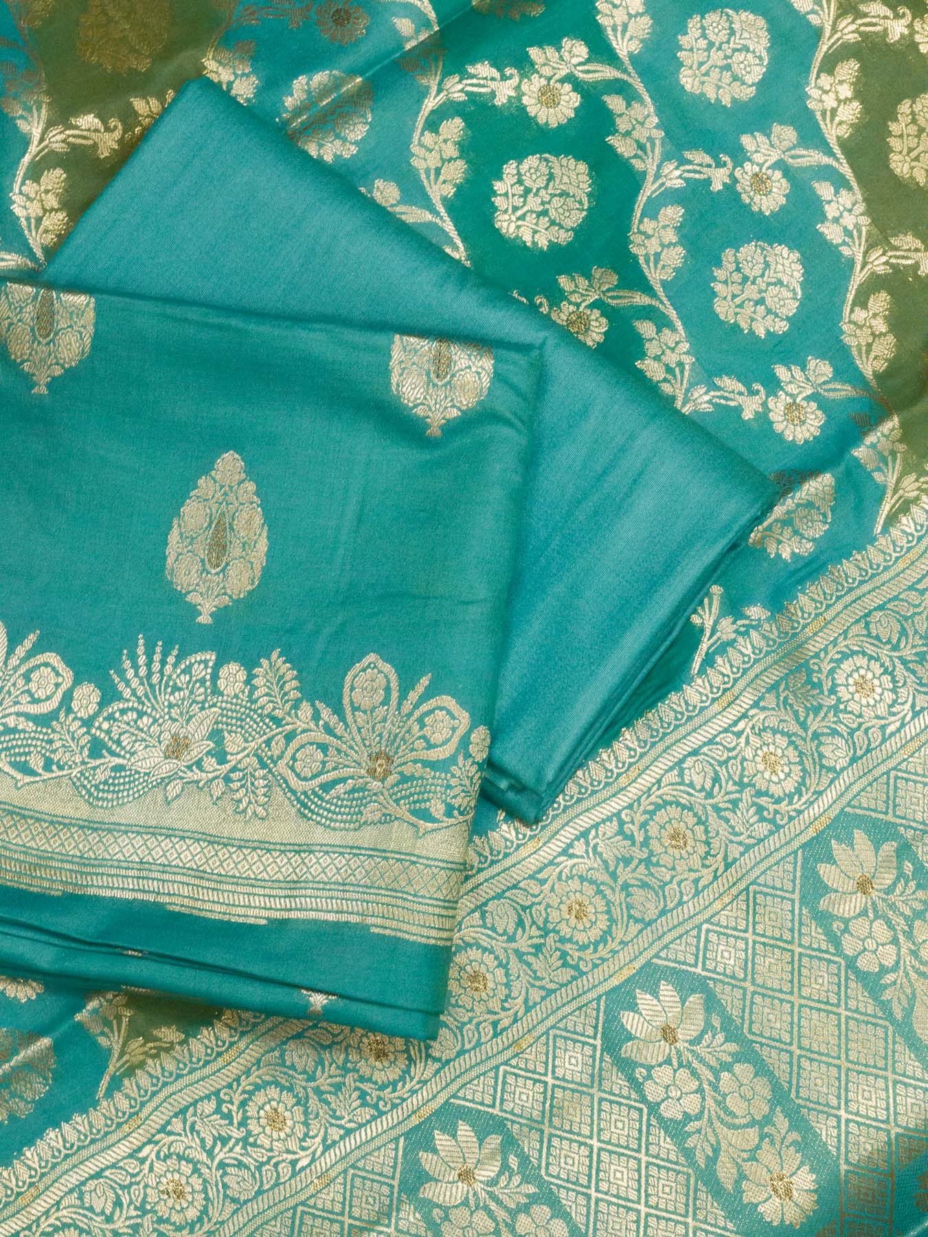 Firozi Green Mulberry Viscose Hand Rangkaat Suit 3 Pcs Set