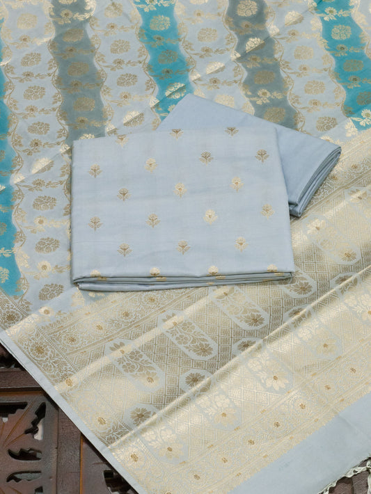 Metallic Blue Mulberry Viscose Hand Rangkaat Suit 3 Pcs Set