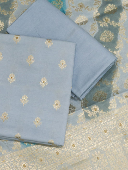 Metallic Blue Mulberry Viscose Hand Rangkaat Suit 3 Pcs Set