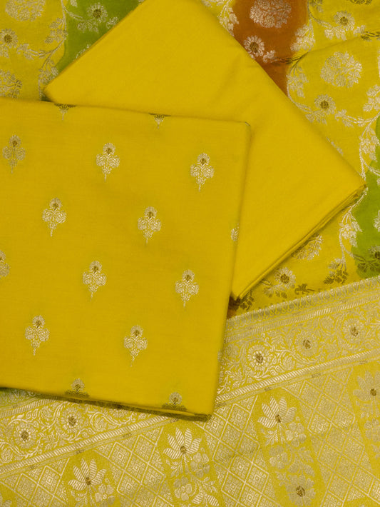Lime Yellow Mulberry Viscose Hand Rangkaat Suit 3 Pcs Set