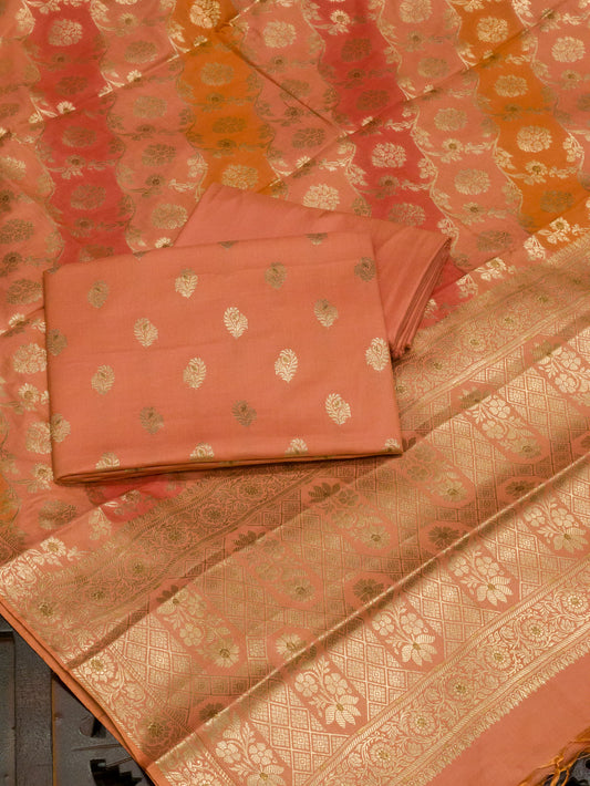 Orangish Peach Mulberry Viscose Hand Rangkaat Suit 3 Pcs Set