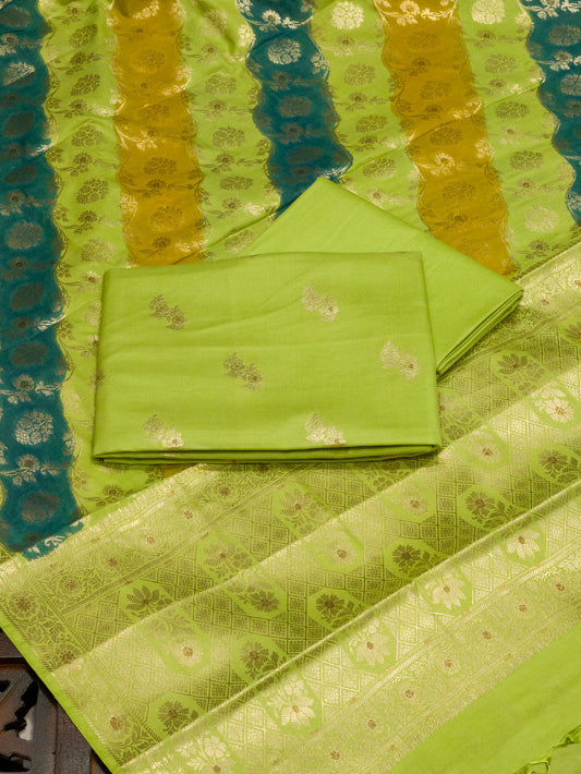 Lime Green Mulberry Viscose Hand Rangkaat Suit 3 Pcs Set
