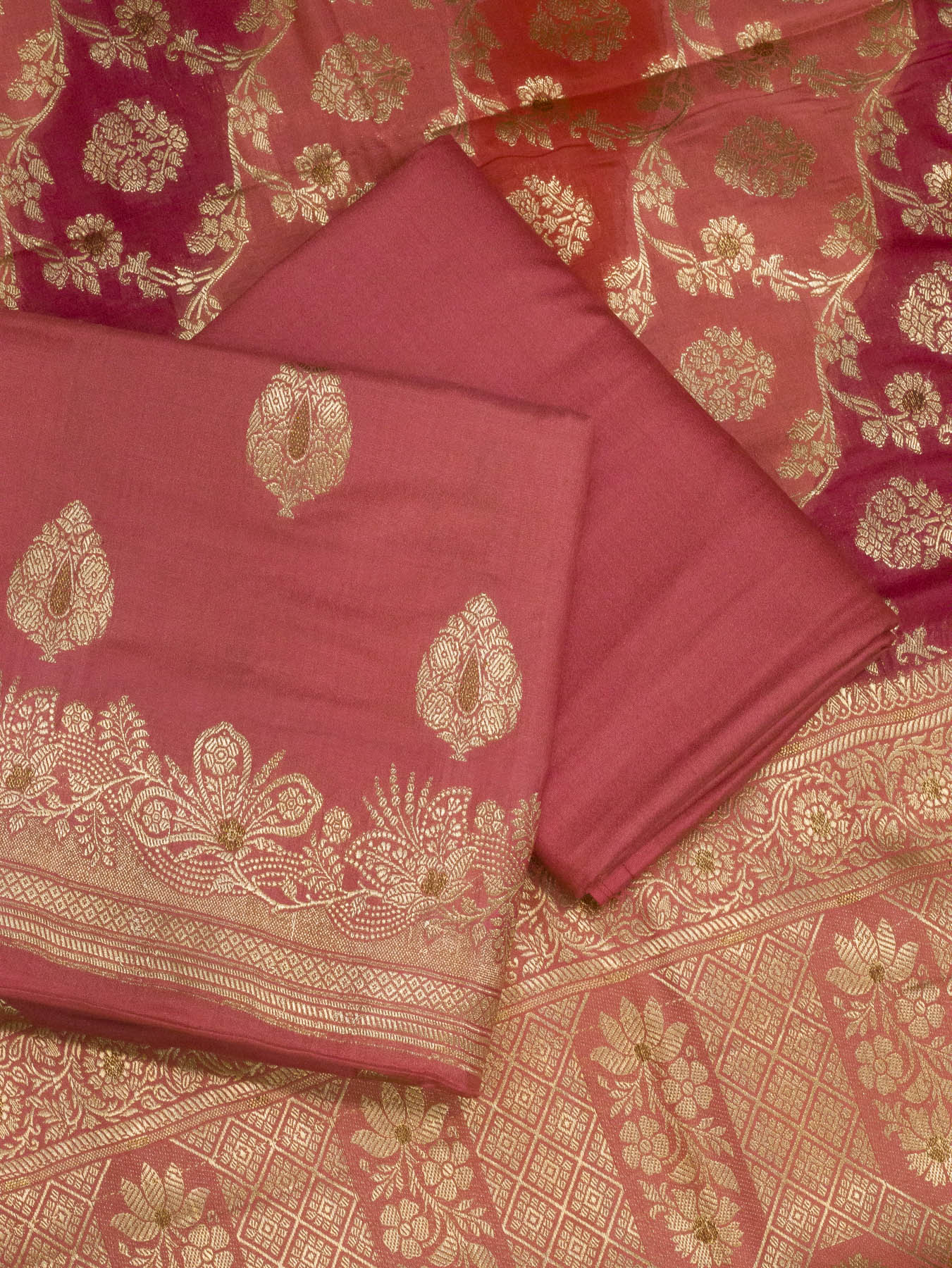 Baby Pink Mulberry Viscose Hand Rangkaat Suit 3 Pcs Set