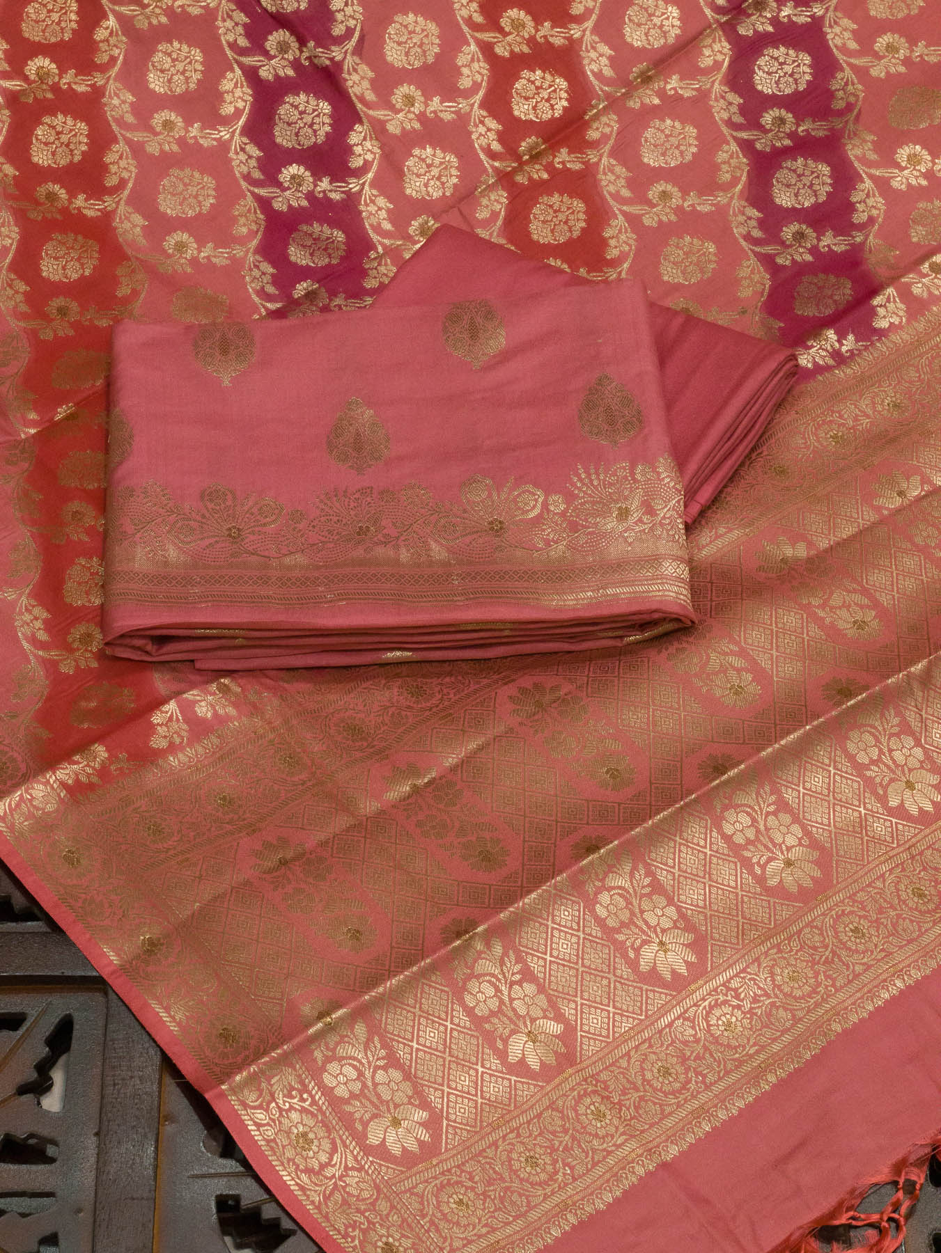 Baby Pink Mulberry Viscose Hand Rangkaat Suit 3 Pcs Set