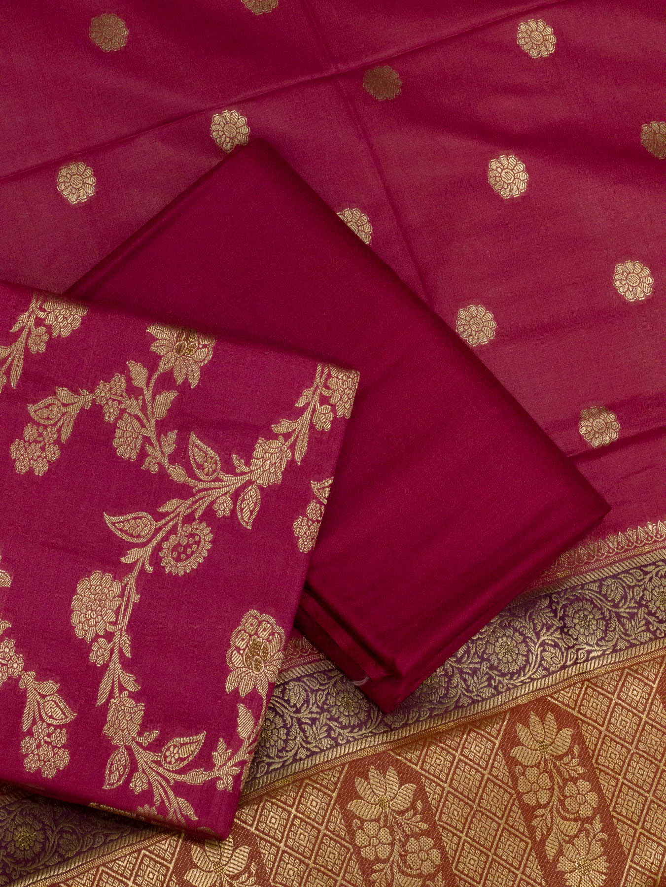 Hot Pink Mulberry Viscose Hand Rangkaat Suit 3 Pcs Set