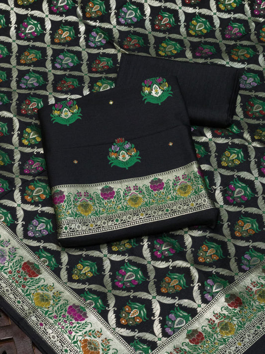 Noir Black Pure Silk Munga Khaddi Tilfi Suit Set - Top Dupatta & Bottom
