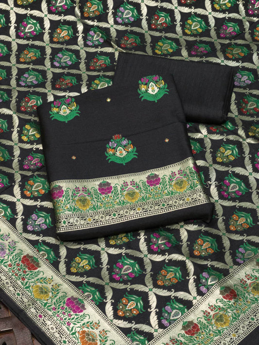 Noir Black Pure Silk Munga Khaddi Tilfi Suit Set - Top Dupatta & Bottom