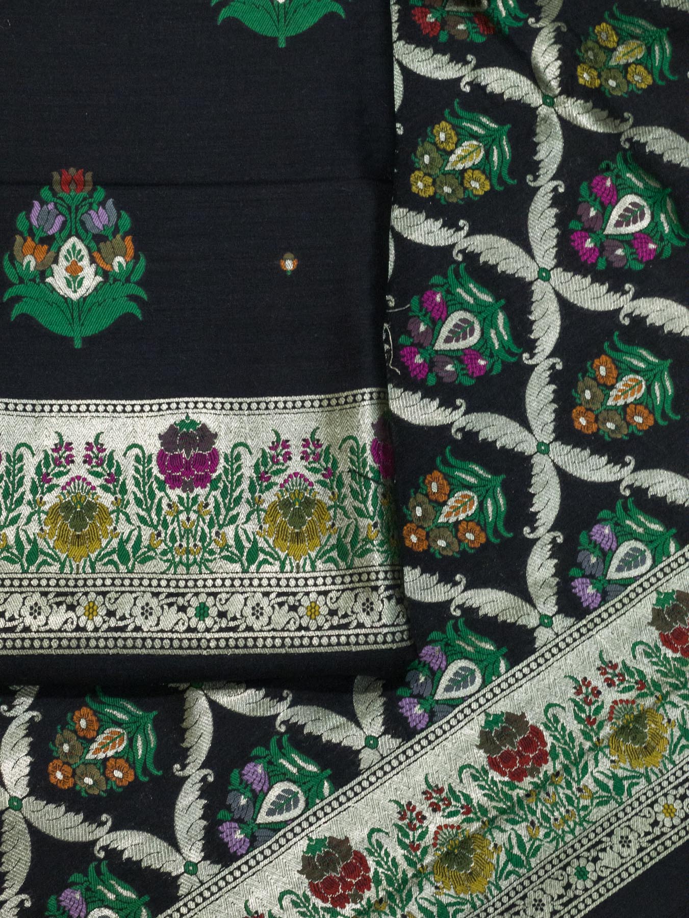 Noir Black Pure Silk Munga Khaddi Tilfi Suit Set - Top Dupatta & Bottom