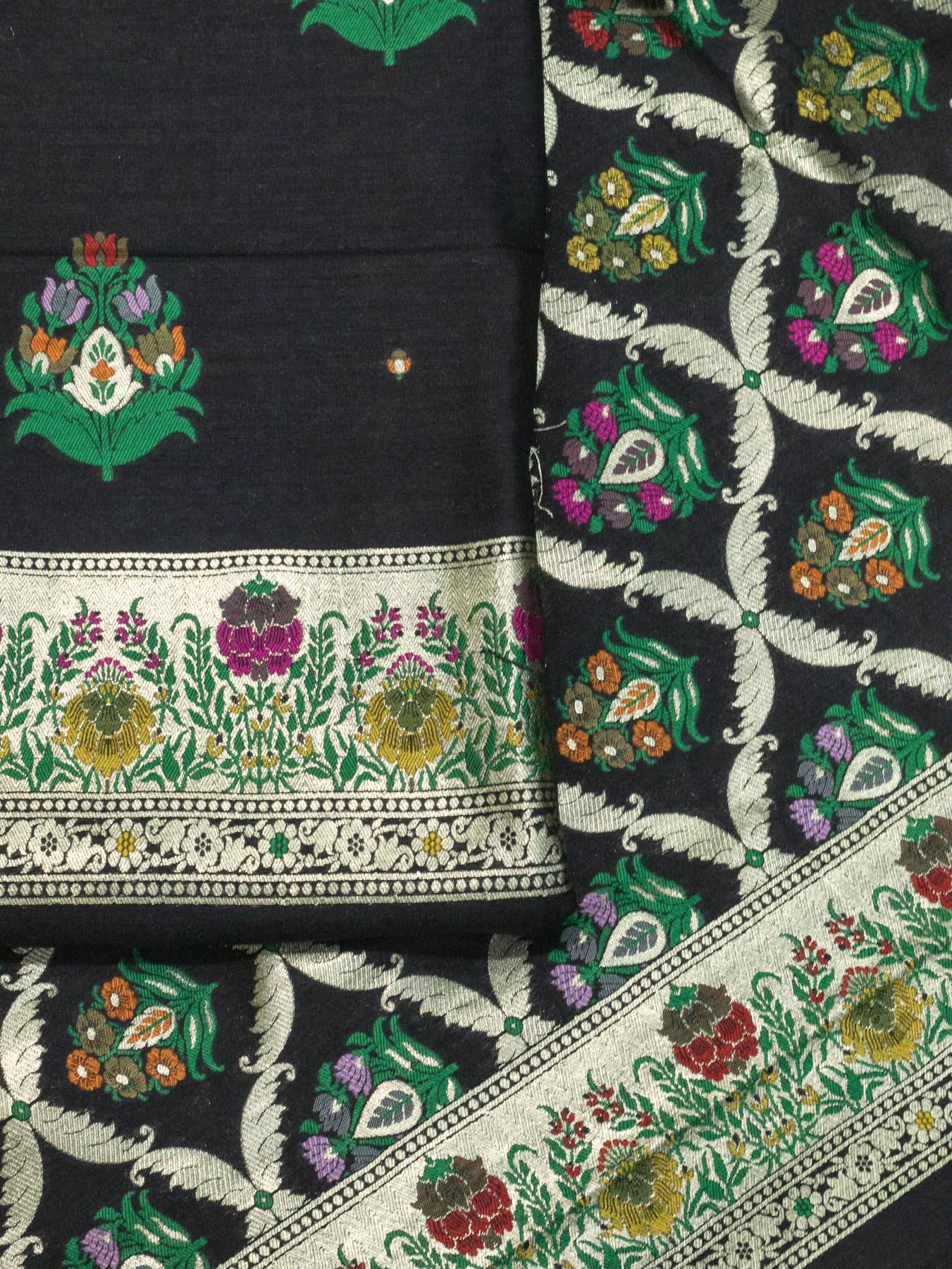 Noir Black Pure Silk Munga Khaddi Tilfi Suit Set - Top Dupatta & Bottom