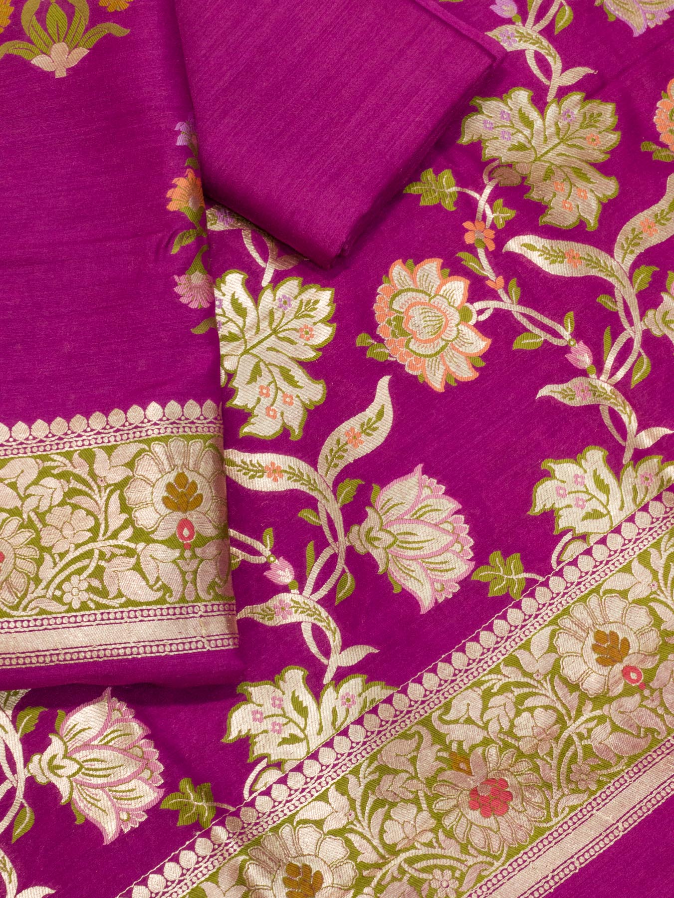 Magenta Pink Pure Silk Munga Khaddi Tilfi Suit Set - Top Dupatta & Bottom