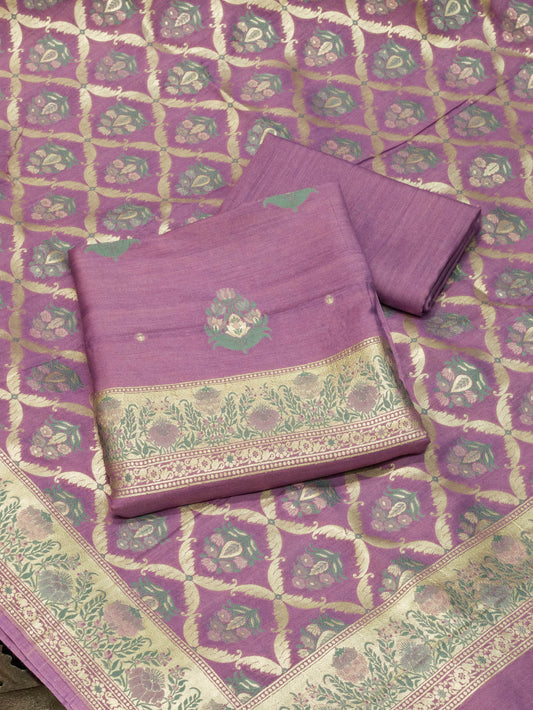 Mauve Purple Pure Silk Munga Khaddi Tilfi Suit Set - Top Dupatta & Bottom