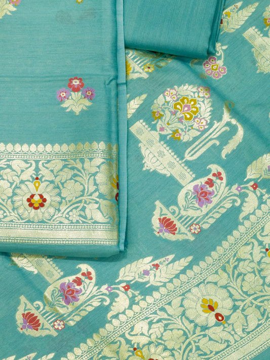 Pastel Firozi Pure Silk Munga Khaddi Tilfi Suit Set - Top Dupatta & Bottom