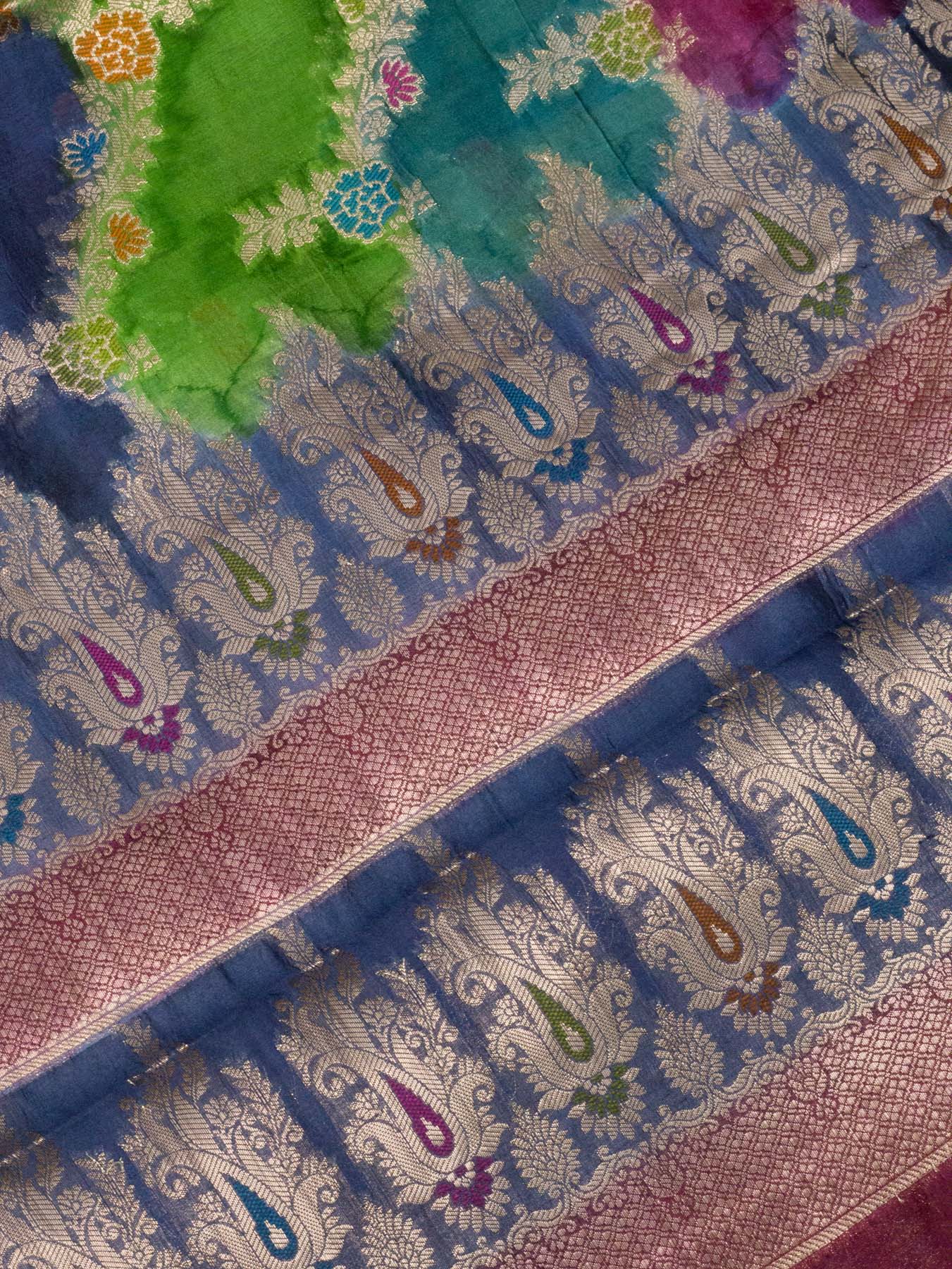 Multicolor Dark Hues Pure Dupion Silk Saree with Zari Tilfi Meenakari & Hand Rangkaat
