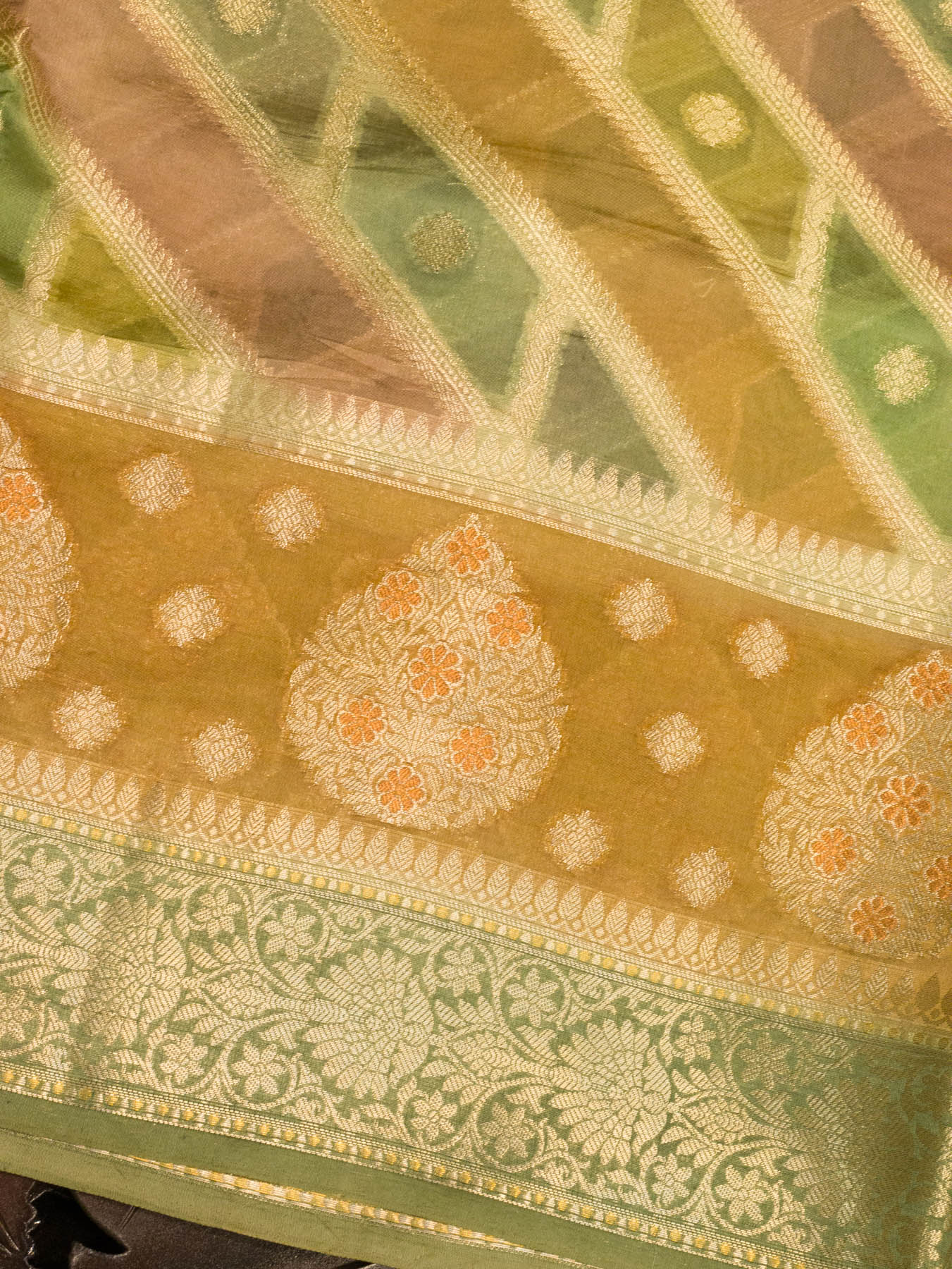Multicolor Pastel Hues Pure Dupion Silk Saree with Zari Tilfi Meenakari & Hand Rangkaat