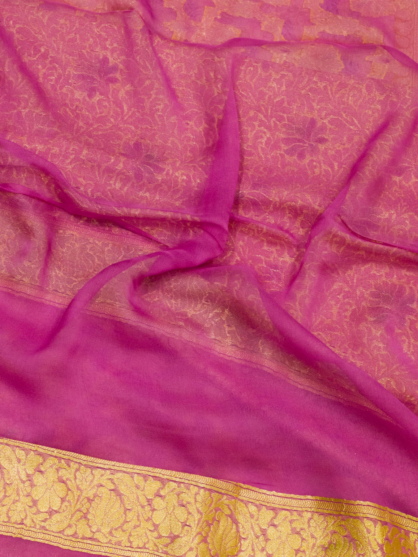 Baby Pink Pure Khaddi Georgette Silk Saree with Hand Brush Woven & Water Reshmi Zari