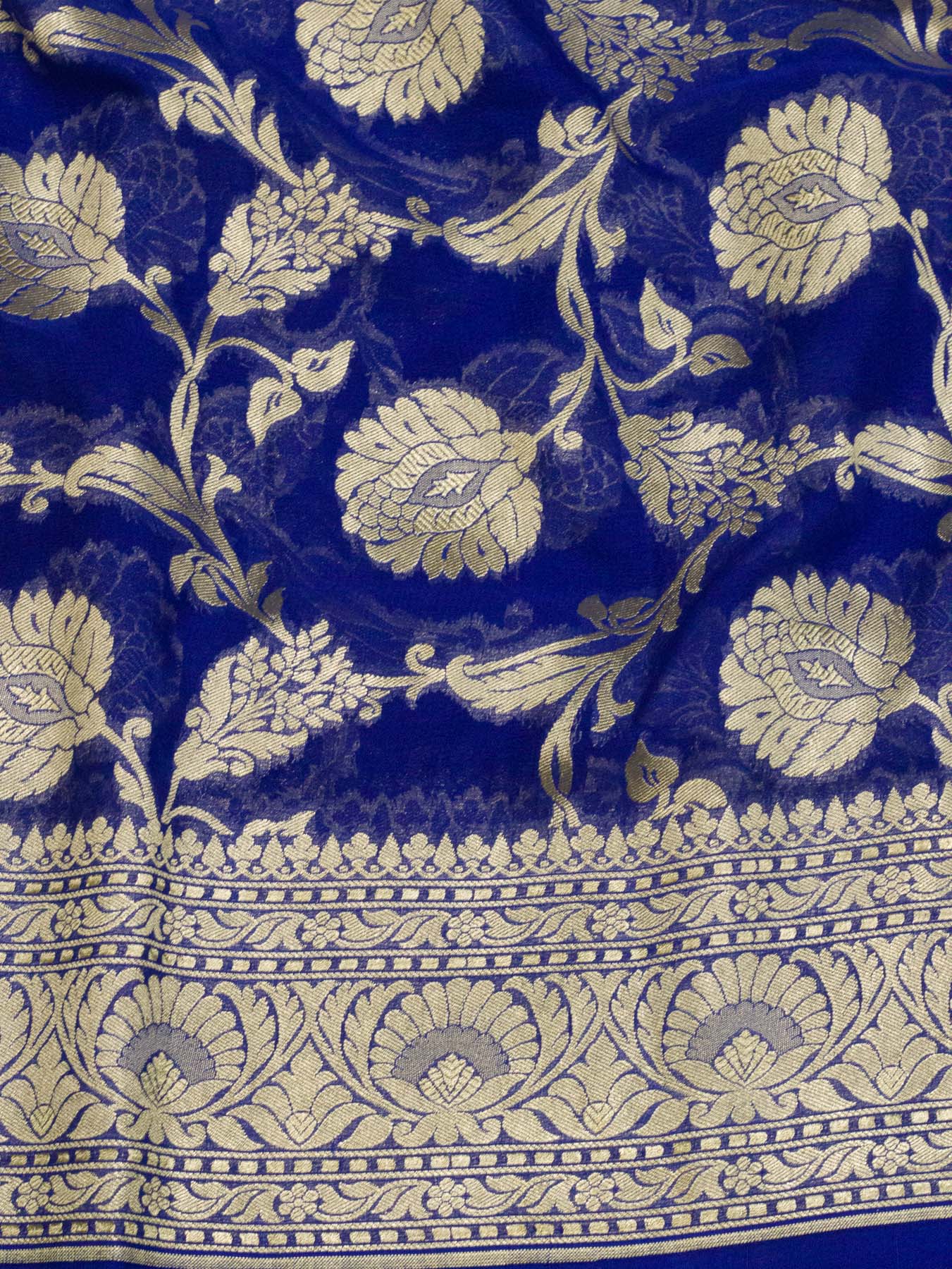 Indigo Blue Pure Khaddi Georgette Silk Saree with Water Reshmi Zari Weaving