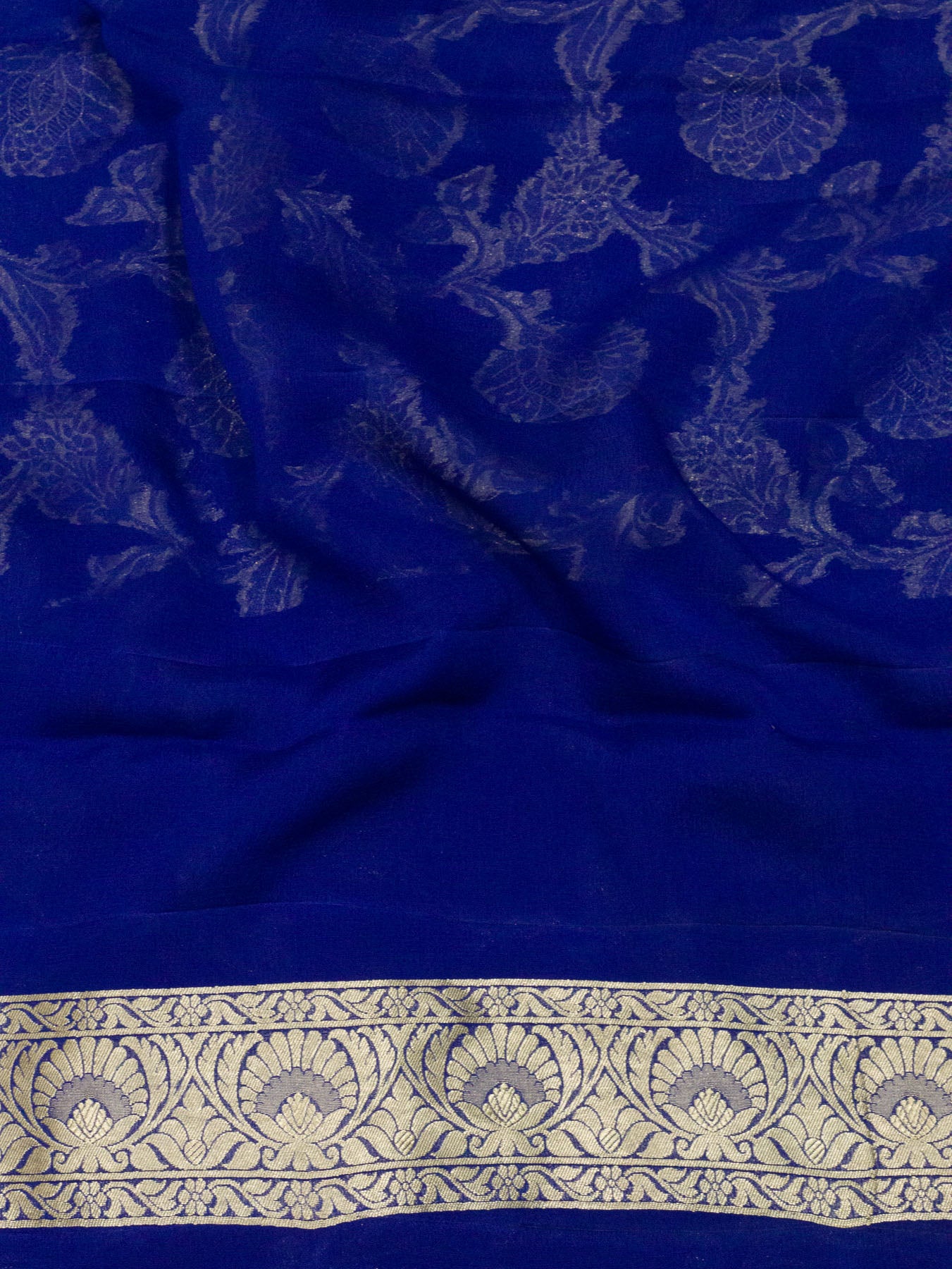 Indigo Blue Pure Khaddi Georgette Silk Saree with Water Reshmi Zari Weaving