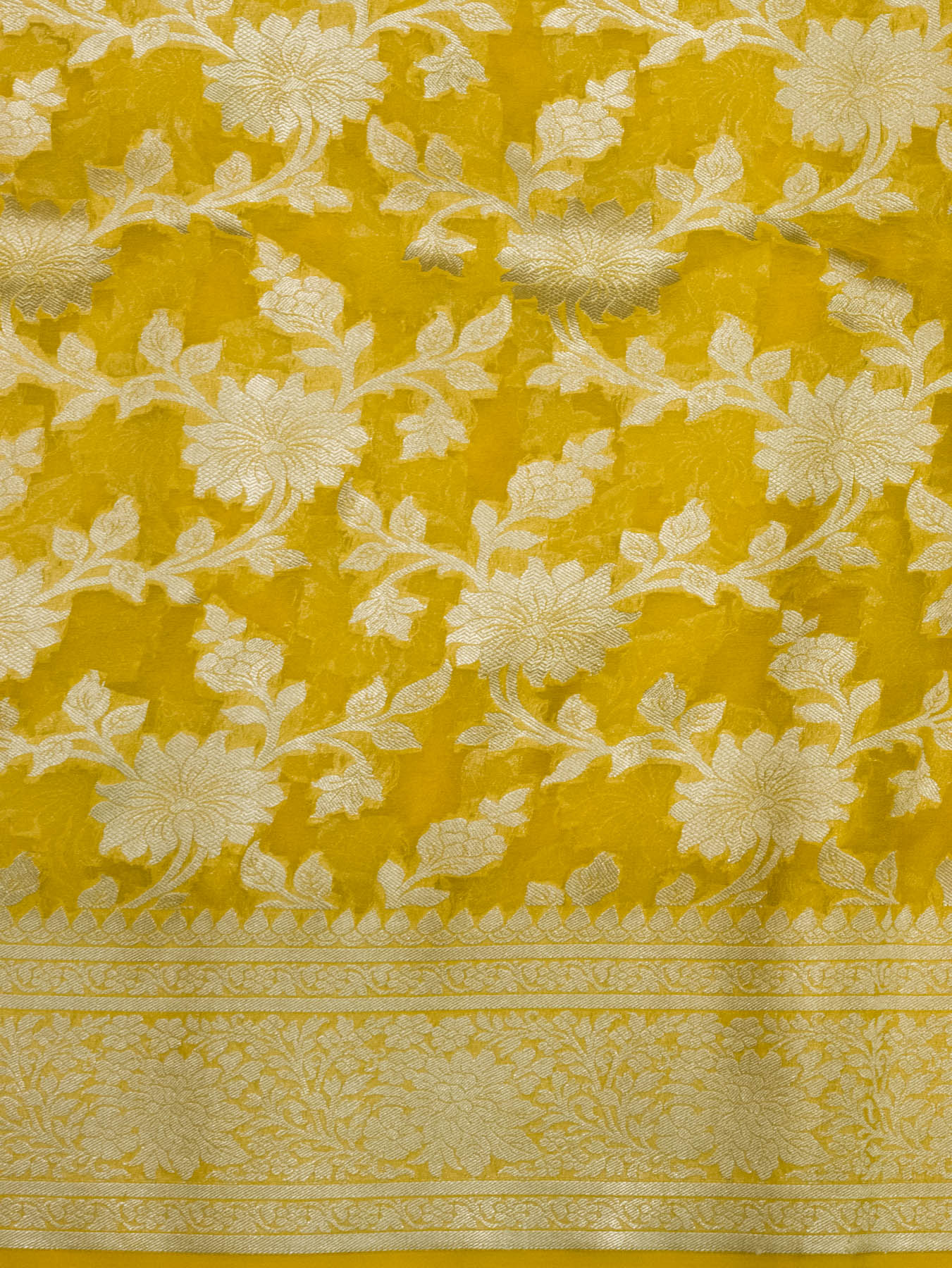 Mustard Yellow Pure Khaddi Georgette Silk Saree with Water Reshmi Zari Weaving