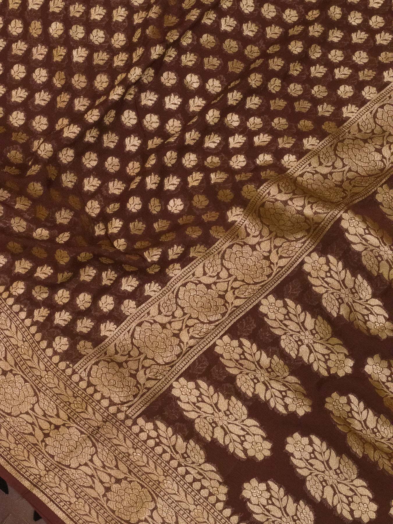 Walnut Brown  Pure Khaddi Georgette Silk Saree with Water Reshmi Zari Weaving