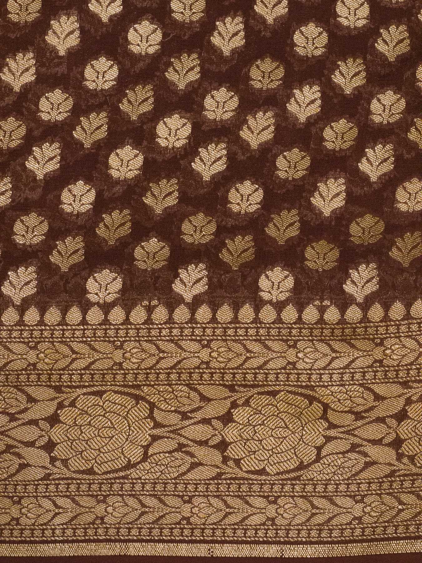 Walnut Brown  Pure Khaddi Georgette Silk Saree with Water Reshmi Zari Weaving
