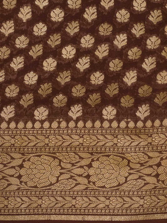 Walnut Brown  Pure Khaddi Georgette Silk Saree with Water Reshmi Zari Weaving