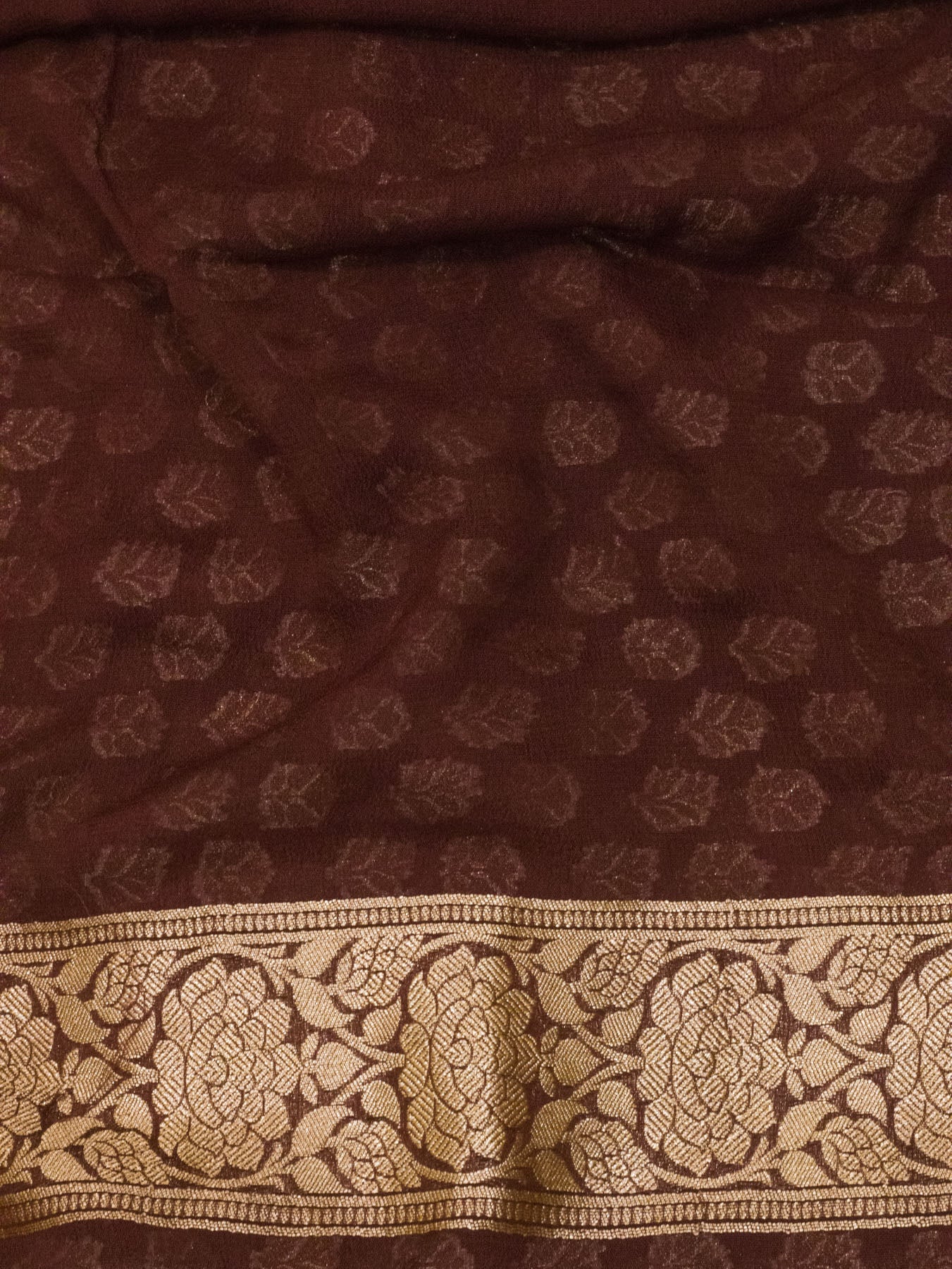 Walnut Brown  Pure Khaddi Georgette Silk Saree with Water Reshmi Zari Weaving