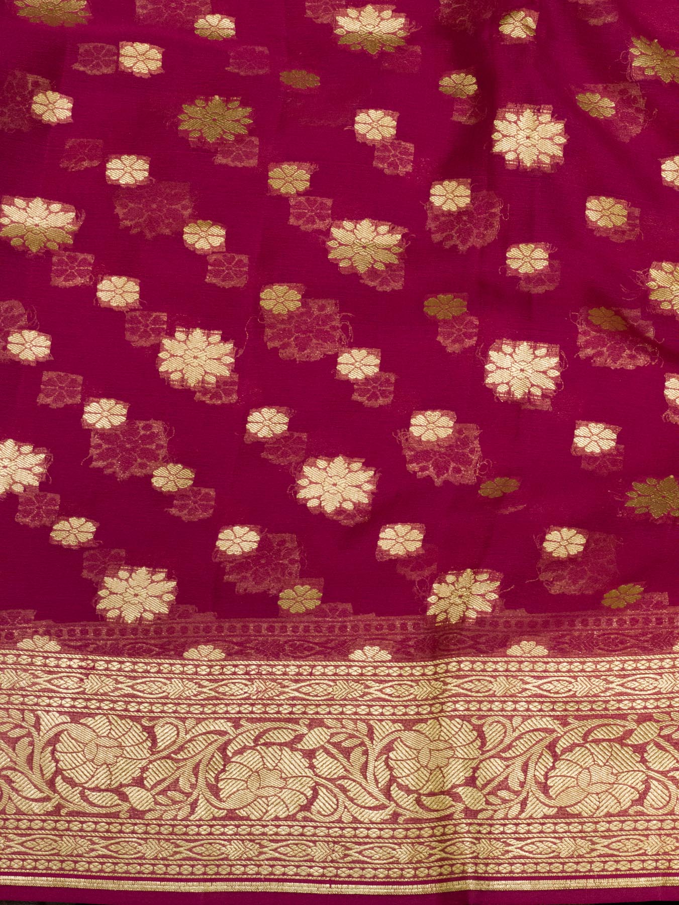 Raspberry Pink Pure Khaddi Georgette Silk Saree with Water Reshmi Zari Weaving