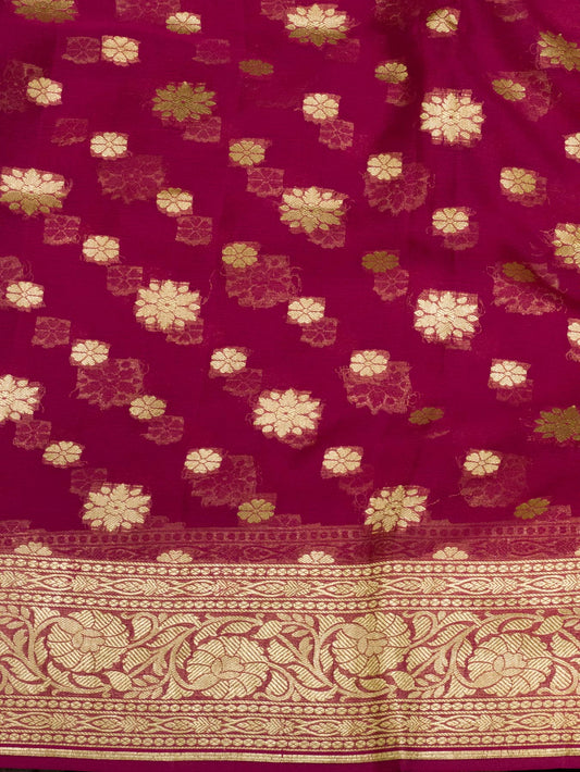 Raspberry Pink Pure Khaddi Georgette Silk Saree with Water Reshmi Zari Weaving