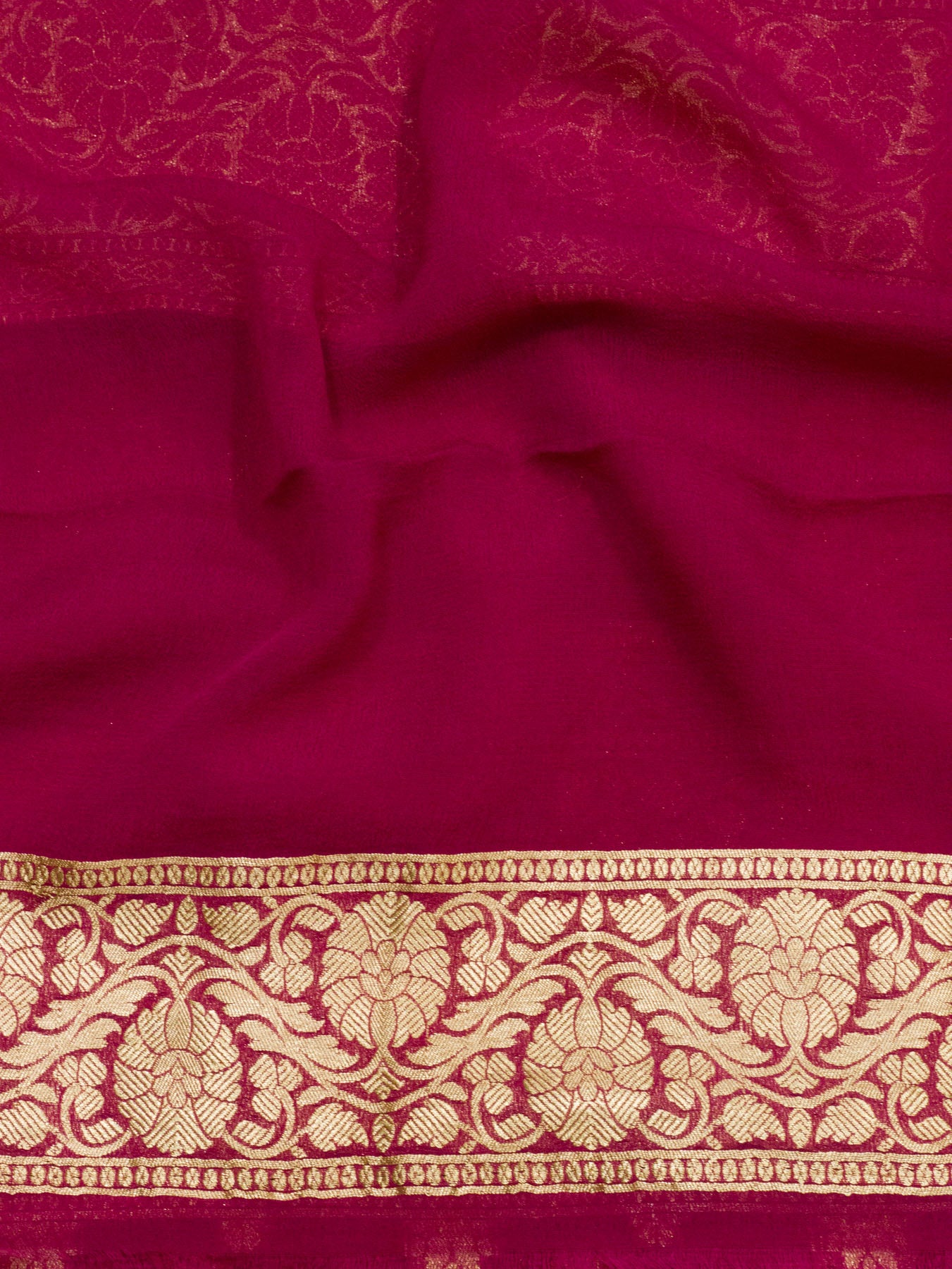 Raspberry Pink Pure Khaddi Georgette Silk Saree with Water Reshmi Zari Weaving