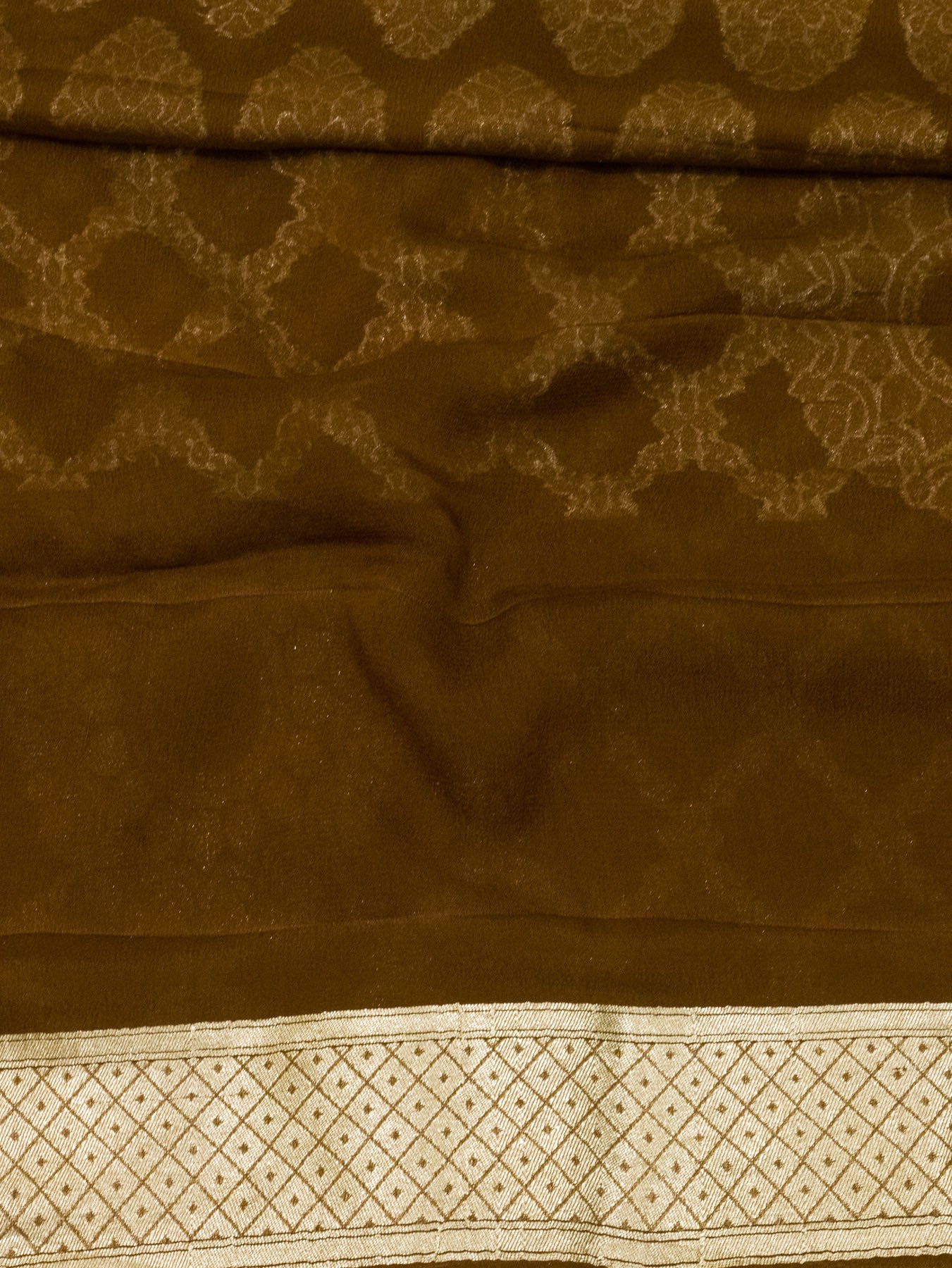 Olive Brown Pure Khaddi Georgette Silk Saree with Water Reshmi Zari Weaving