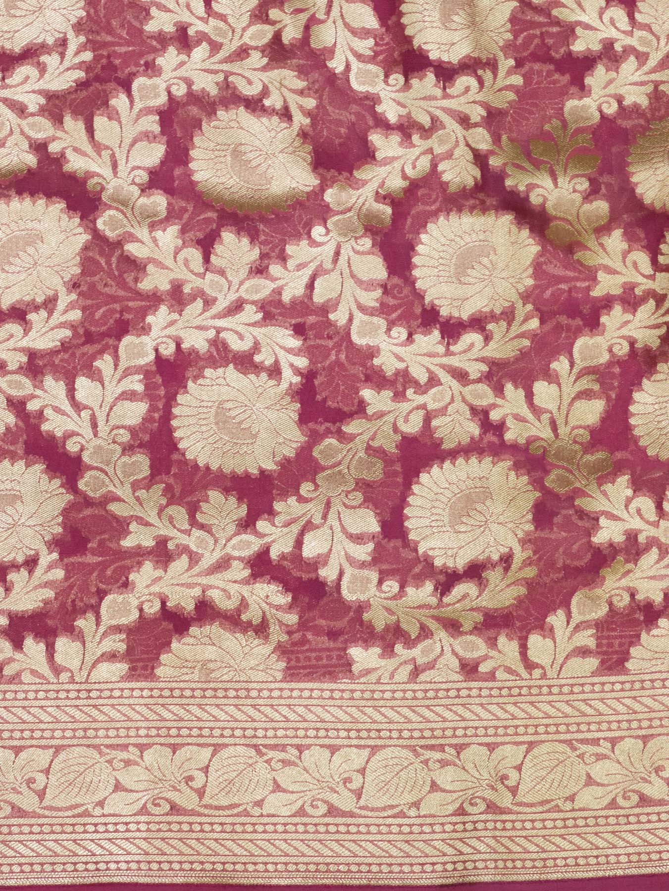 Deep Rose Pink Pure Khaddi Georgette Silk Saree with Water Reshmi Zari Weaving