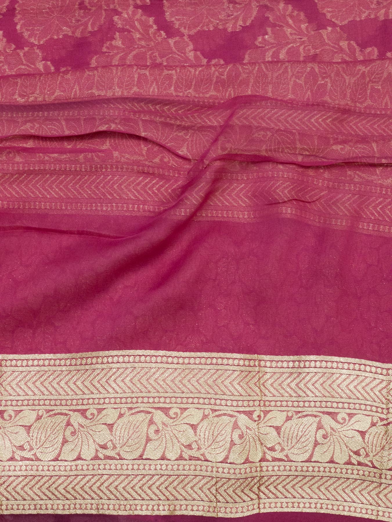 Deep Rose Pink Pure Khaddi Georgette Silk Saree with Water Reshmi Zari Weaving